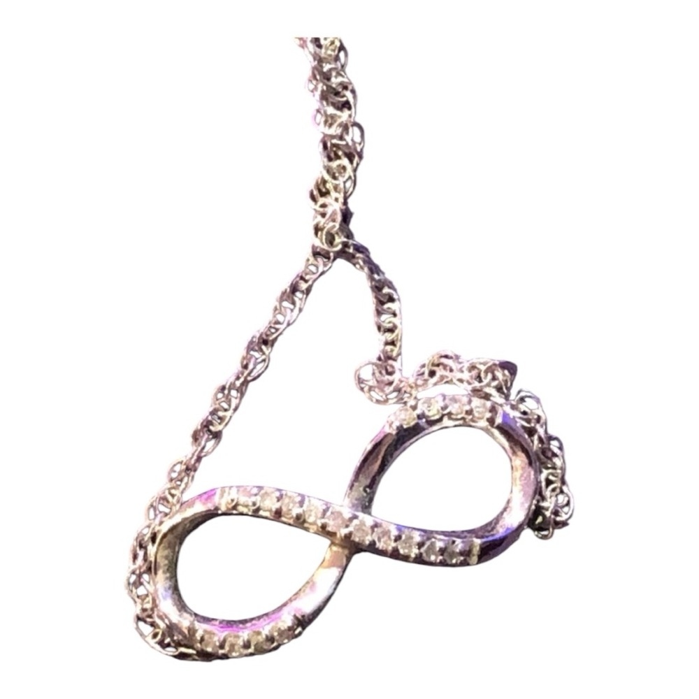 Sterling Silver Infinity Loop Diamond Pendant Necklace on 16” Chain